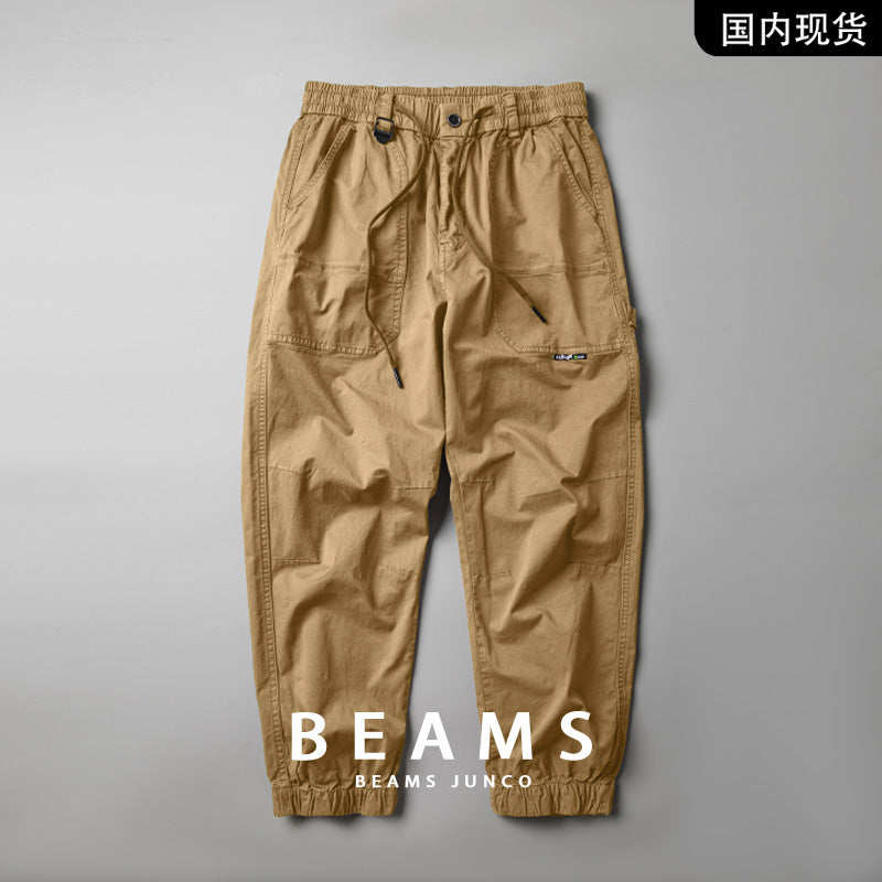 Japanese casual pants, men's spring pure cotton washed loose American overalls