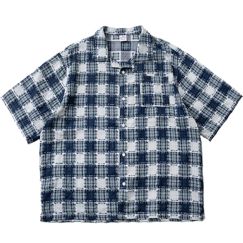 Summer New Japanese Vintage Loose Casual Shirt Personality Raw Plaid Shirt Spring Summer Men's Jacket Top