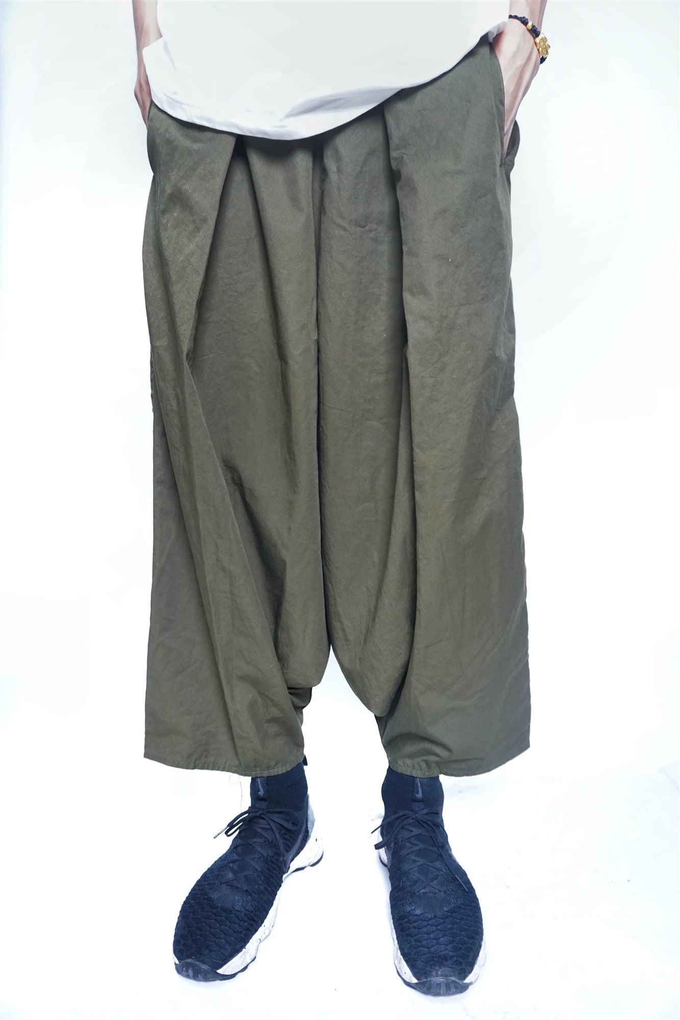 pleated elasticated waistband Cotton low-end trend men's and women's loose casual wide-leg pants