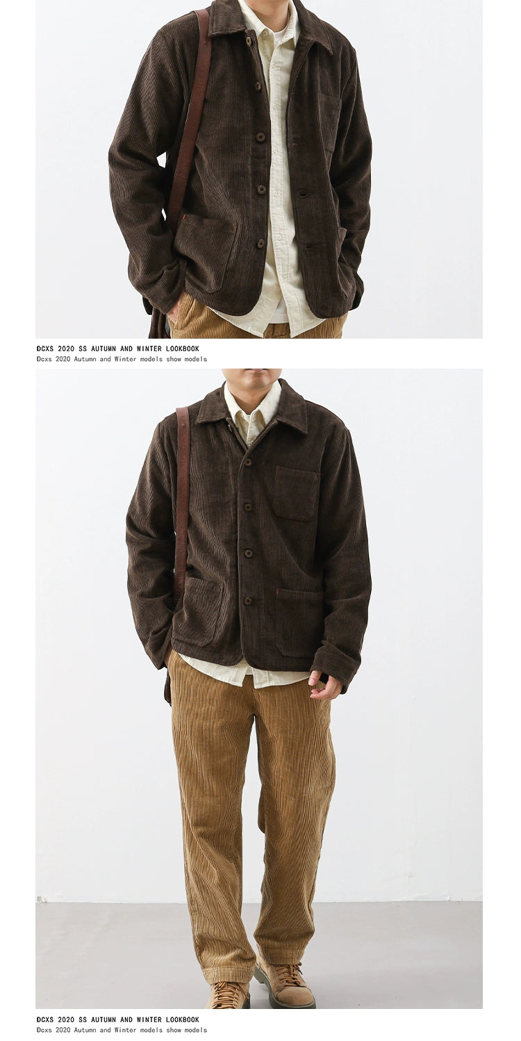 Vintage French Cargo Jacket – Heavy Corduroy Multi-Pocket Autumn Unisex