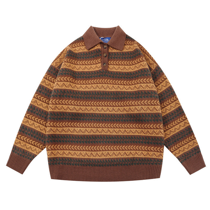 Japanese Ethnic Roll-Neck Knit Pullover – Oversized Vintage Yellow