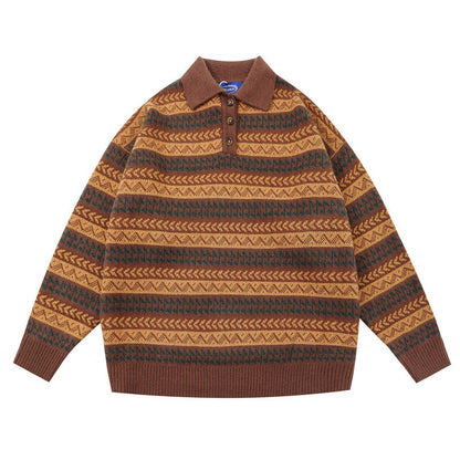 Japanese Ethnic Roll-Neck Knit Pullover – Oversized Vintage Yellow