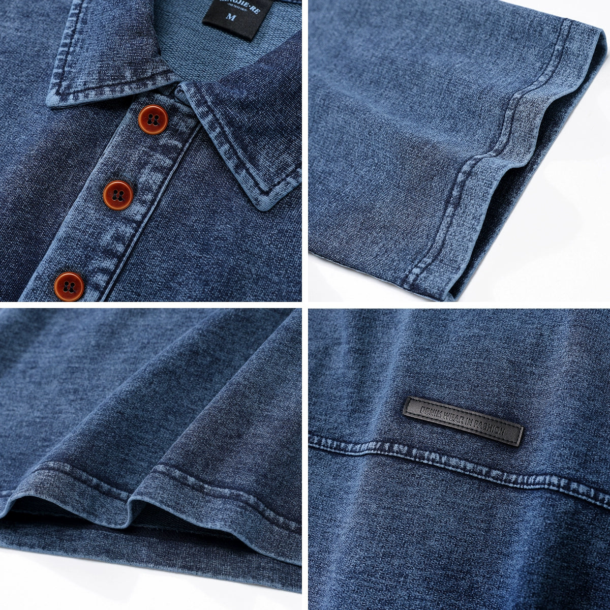 drape 250g terry knit polo shirt summer thin American lapel denim short sleeve T-shirt men