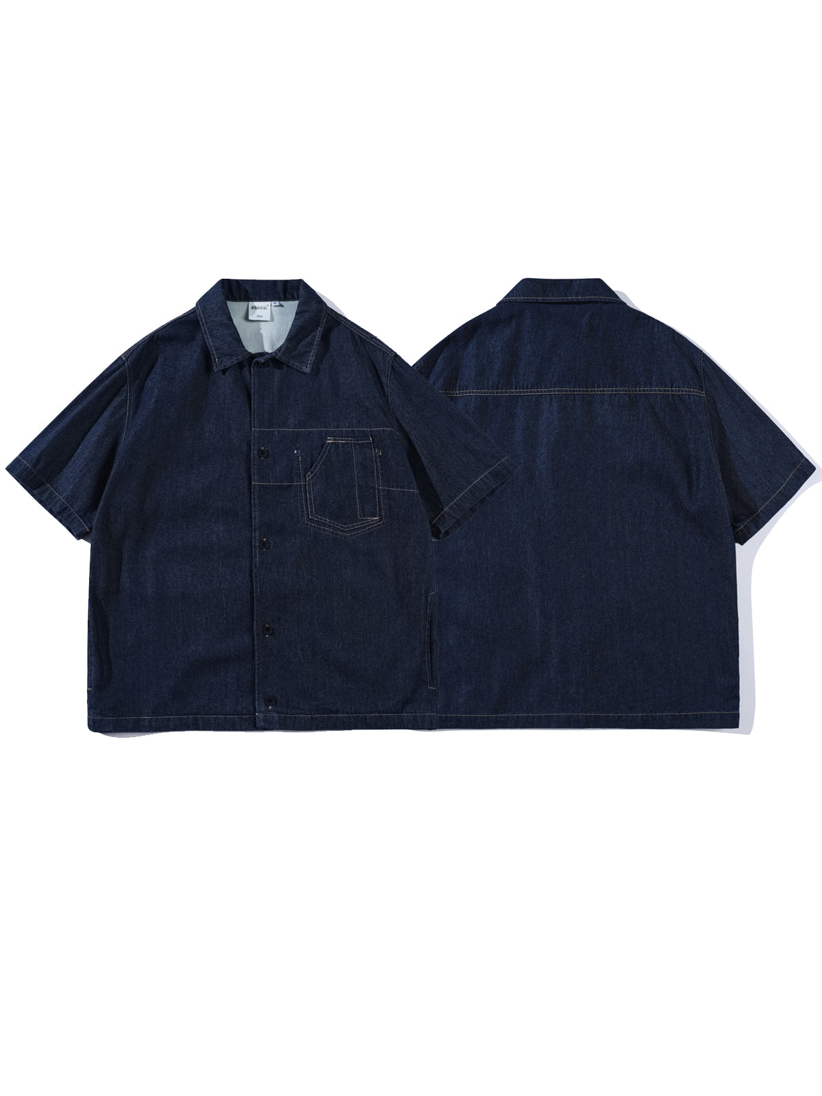 Summer street, Japanese retro Aramco Ka Ji washed, denim short-sleeved shirt, men's and women's loose cargo half-sleeved shirt