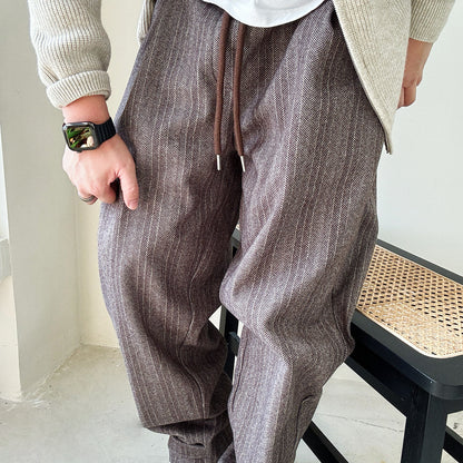 Herringbone Woolen Pants – Relaxed Straight Leg