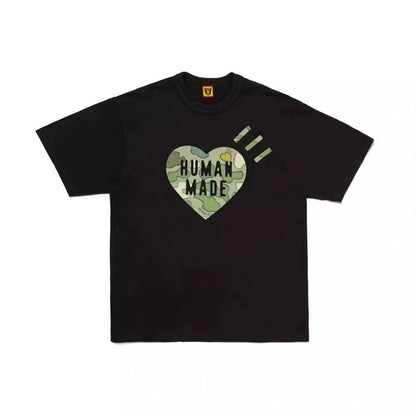 Very good-looking ~ HMAN co-branded KAWS camouflage ape head heart print slub cotton short sleeve T-shirt summer nigo