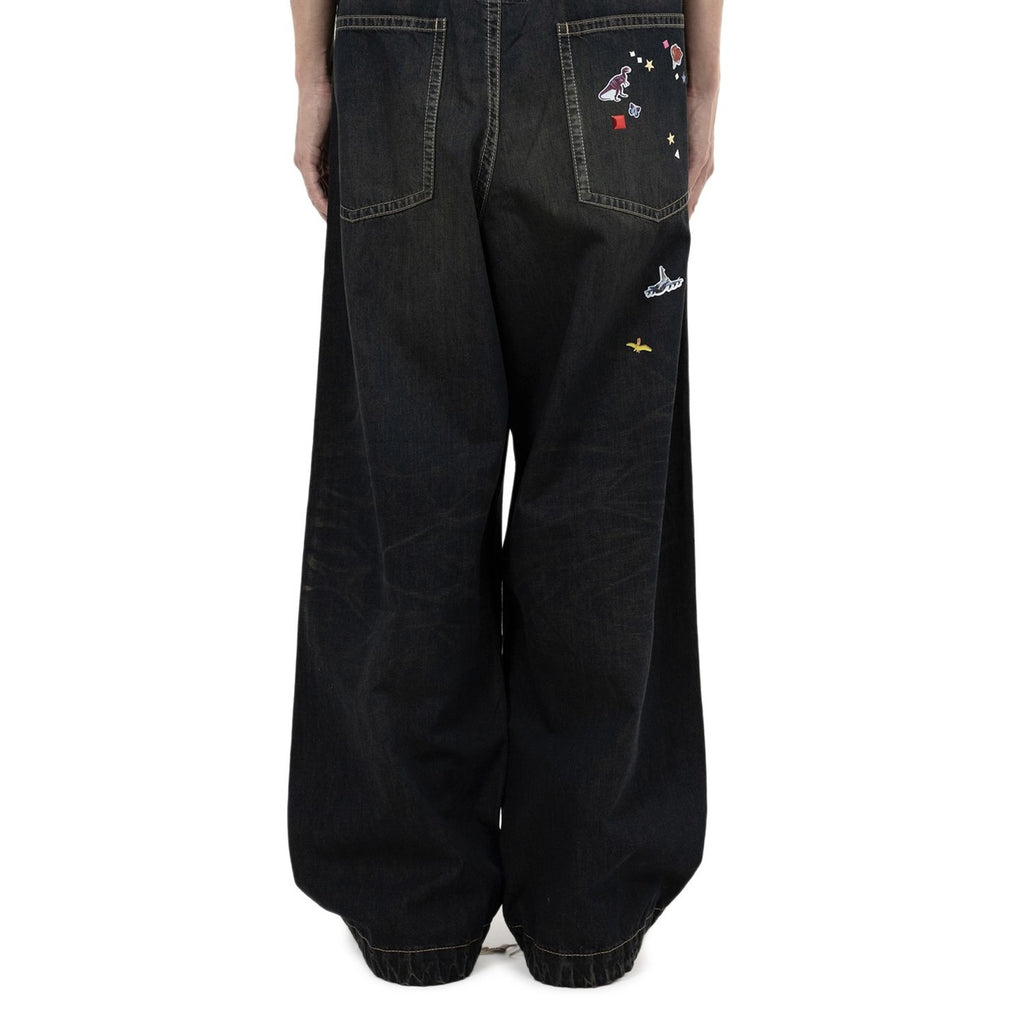 Japanese wash water old fun print jeans wide leg pants