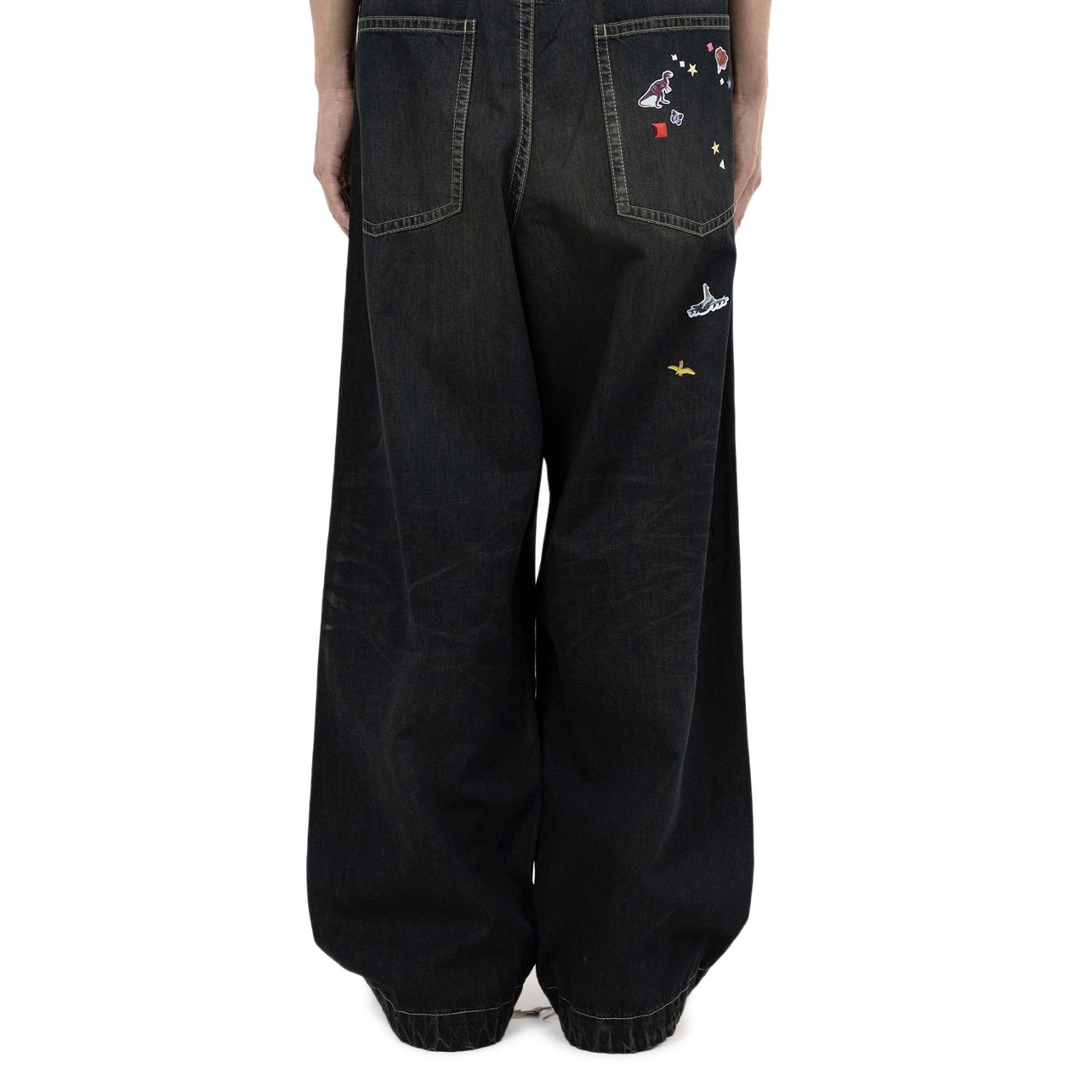 Japanese wash water old fun print jeans wide leg pants