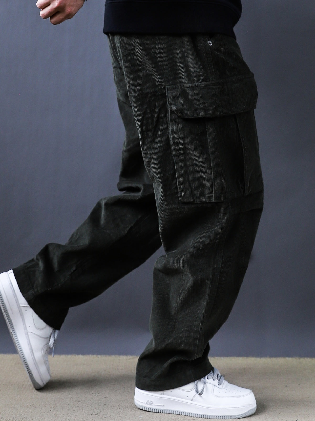Army Green American Retro Washed Large Pocket Cargo Spring and Autumn Cotton Tide Brand Loose Straight Corduroy Trousers 2025