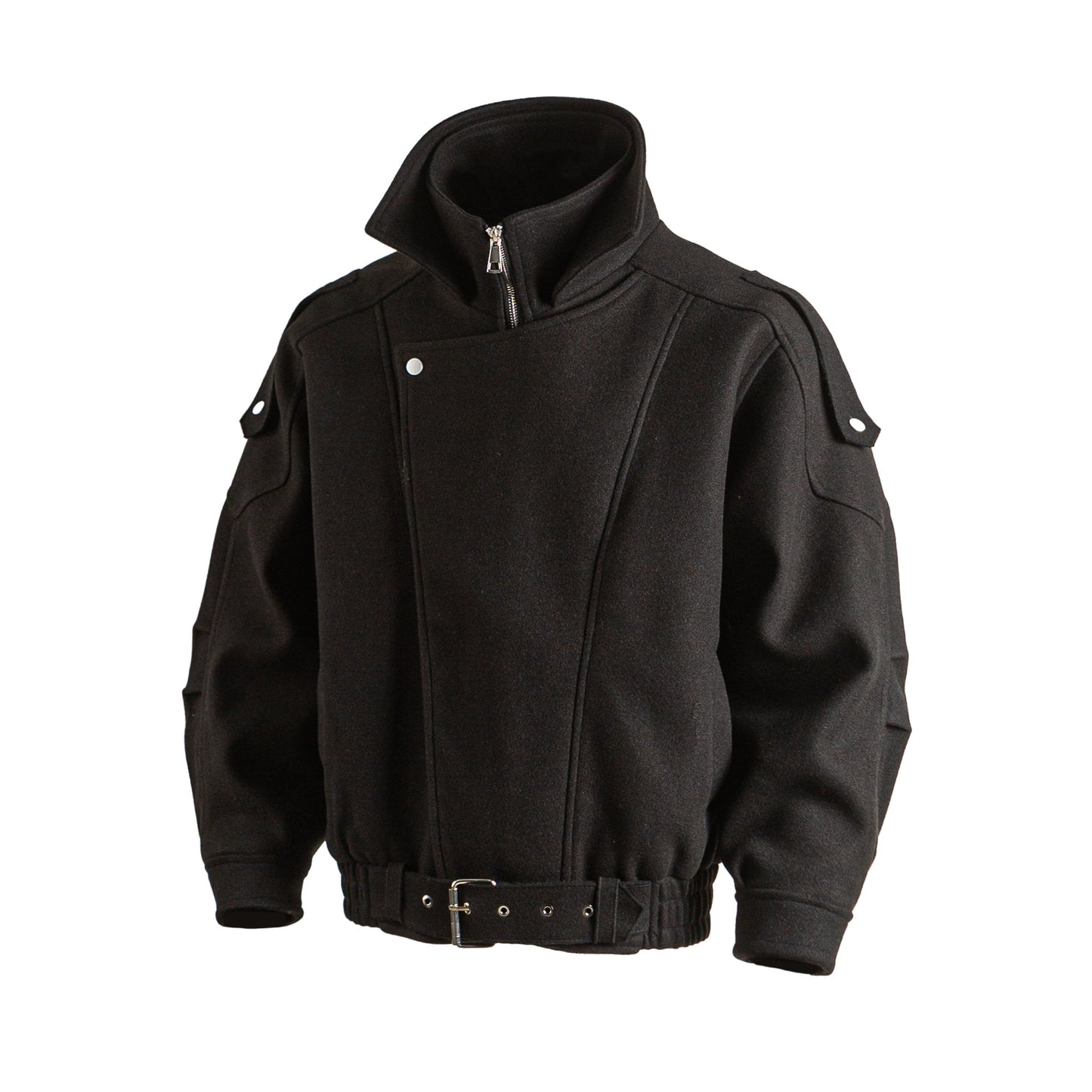 American Retro Wool Lapel Motorcycle Jacket - Cropped Unisex Autumn Winter Coat