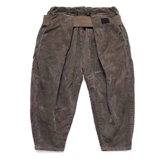 Corduroy loose fit Elastic waistband Casual tapered cargo trousers