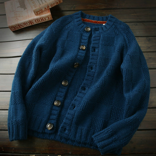 Heavy 100 wool Italy order high-end men's fall/winter round neck padded cardigan knitted sweater jacket