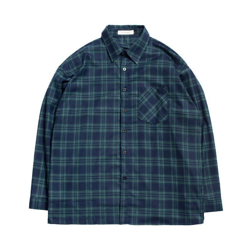 Shirt men's woolen plaid shirt Japanese literary retro loose coat tide inner wear