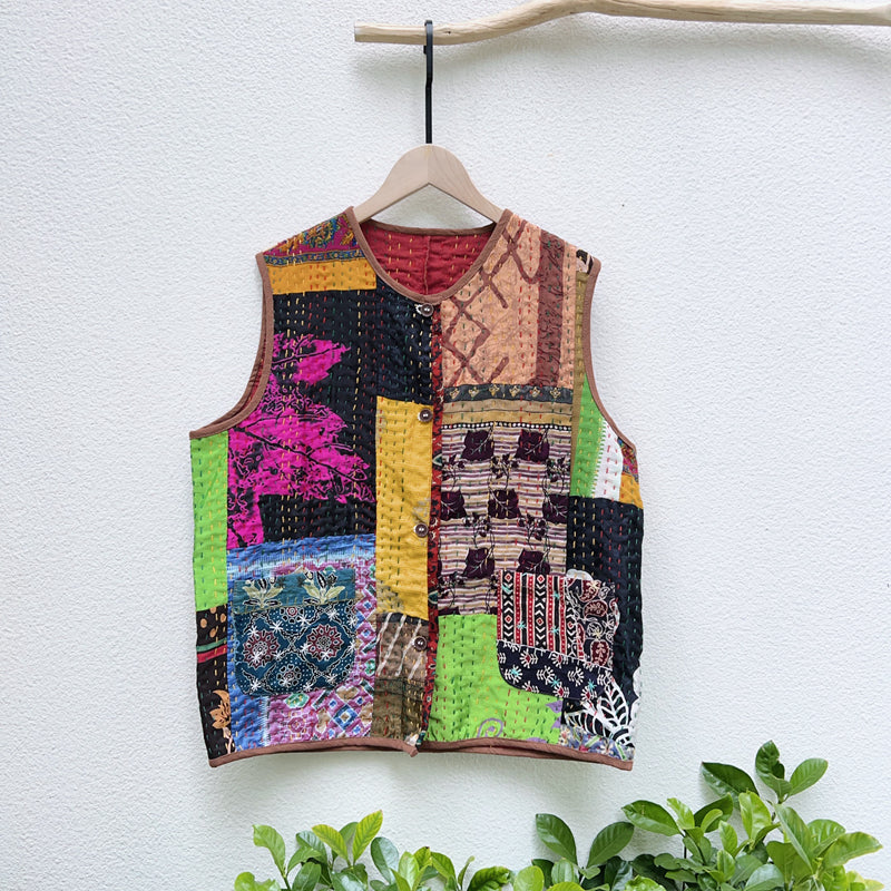 New Indian handmade thorn embroidery Indian silk vest with individual patchwork vest