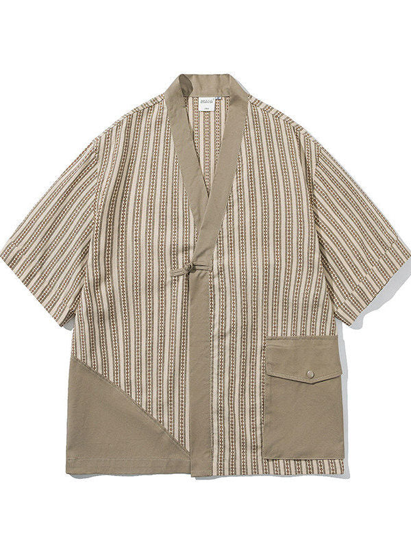 Summer Striped Short-sleeved Robe Japanese Patchwork Shirt Loose Half-Sleeved Jacket