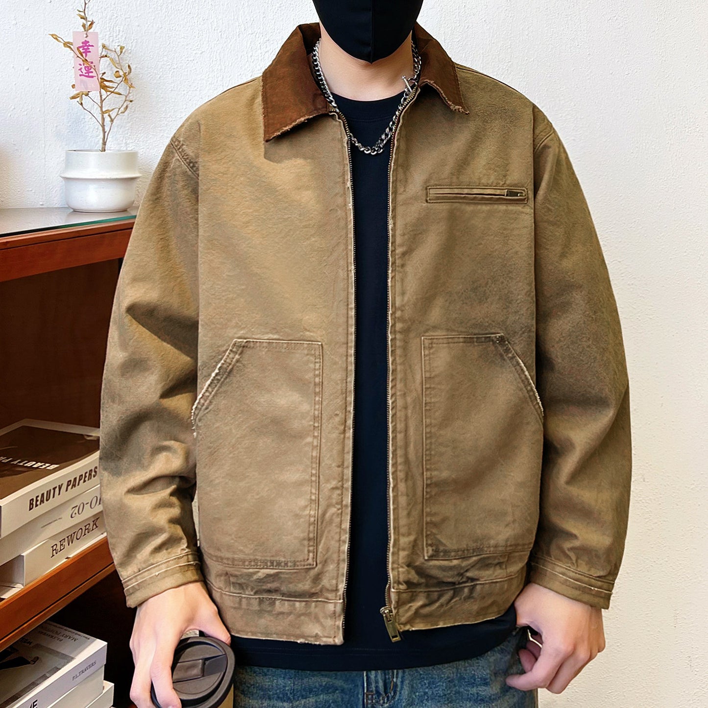 Detroit Vintage Heavy Cotton Cargo Jacket Men – American Workwear Lapel Barn Coat | Japanese vintage | yamalin clothes | Yamalinclothes