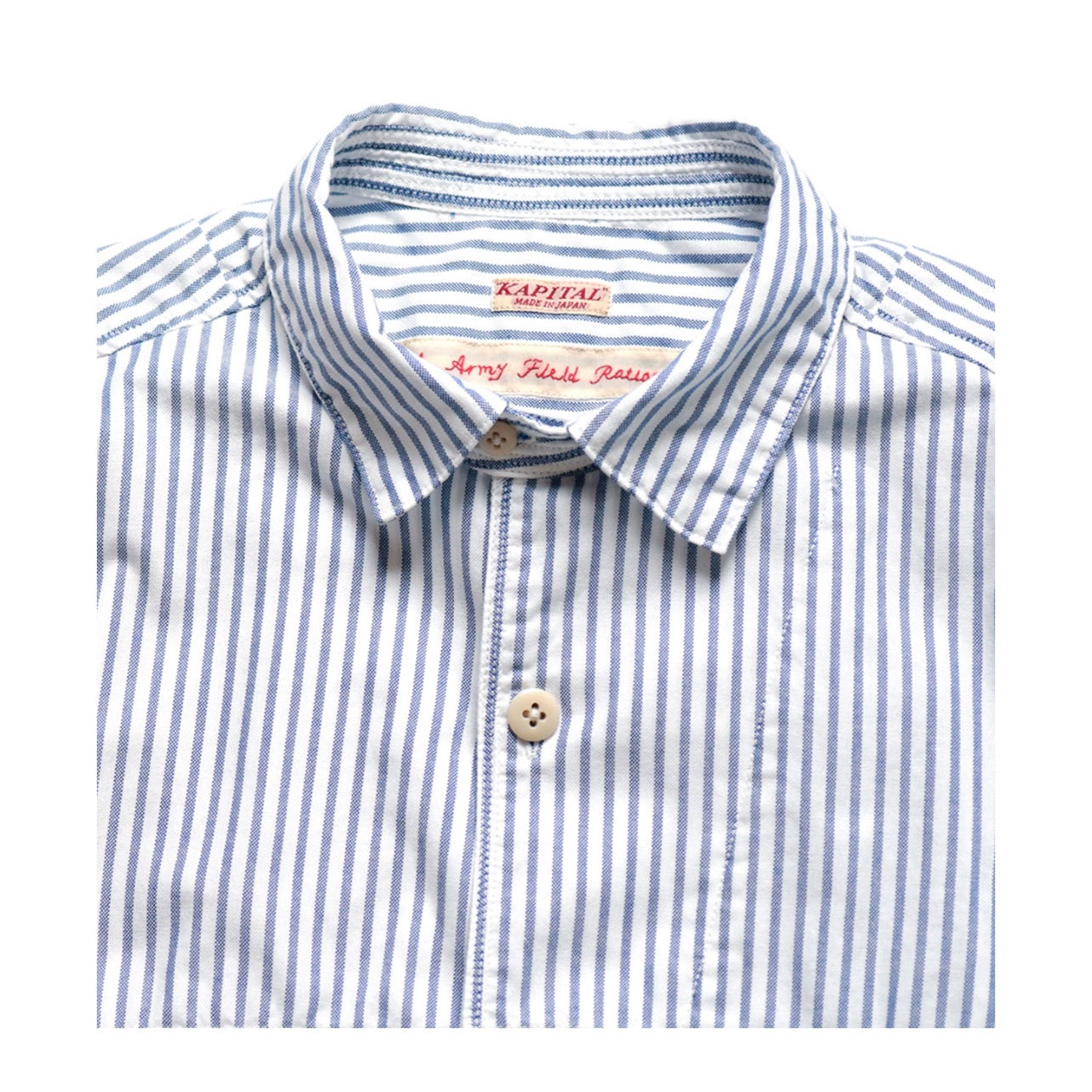 Japanese casual pleated two-pocket blue and white striped lapel loose long-sleeved shirt