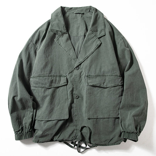Casual suit men's spring and autumn new Aramco card American heavy industry distressed retro trend cargo jacket jacket