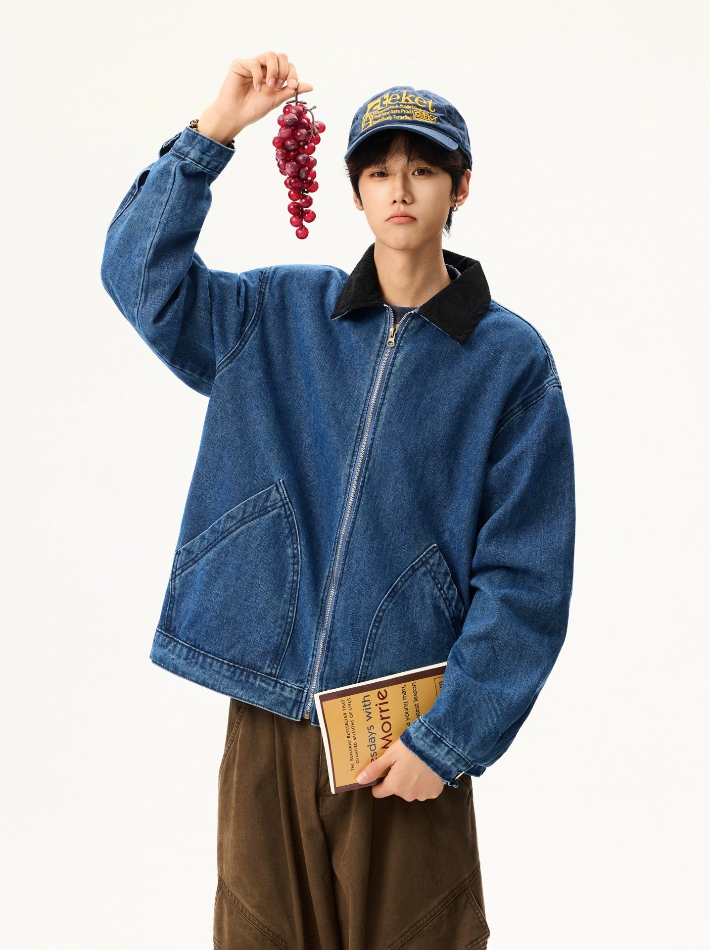 Vintage Washed Distressed Blue Short Lapel Jacket – Workwear Style (Unisex)