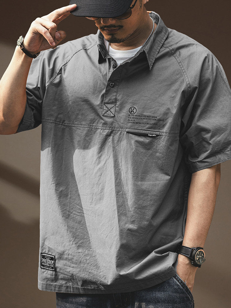 American Cotton Cargo Polo Shirt – Loose Retro Short Sleeve Men’s Summer Top – Japanese vintage | yamalin clothes | Yamalinclothes