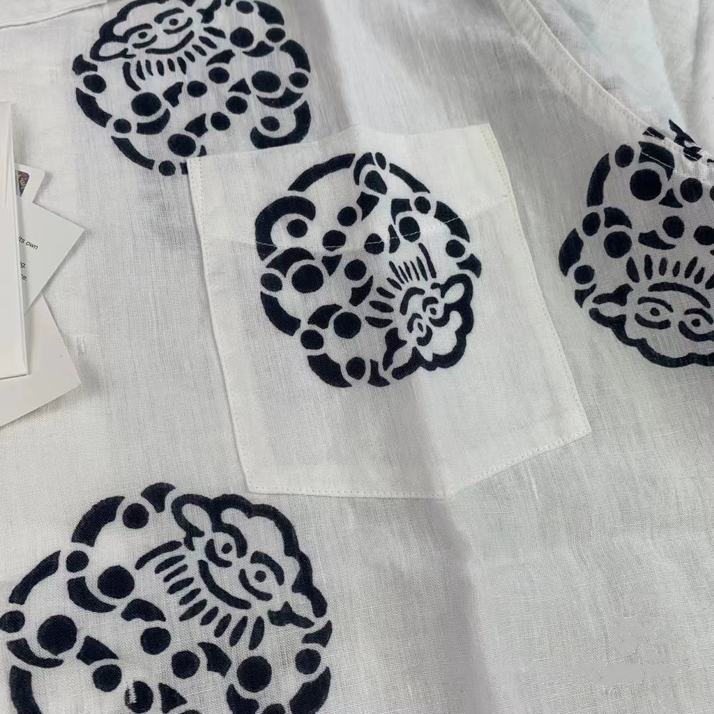 Nakamura limited Hawaiian clouds casual Japanese black and white linen short-sleeved shirt