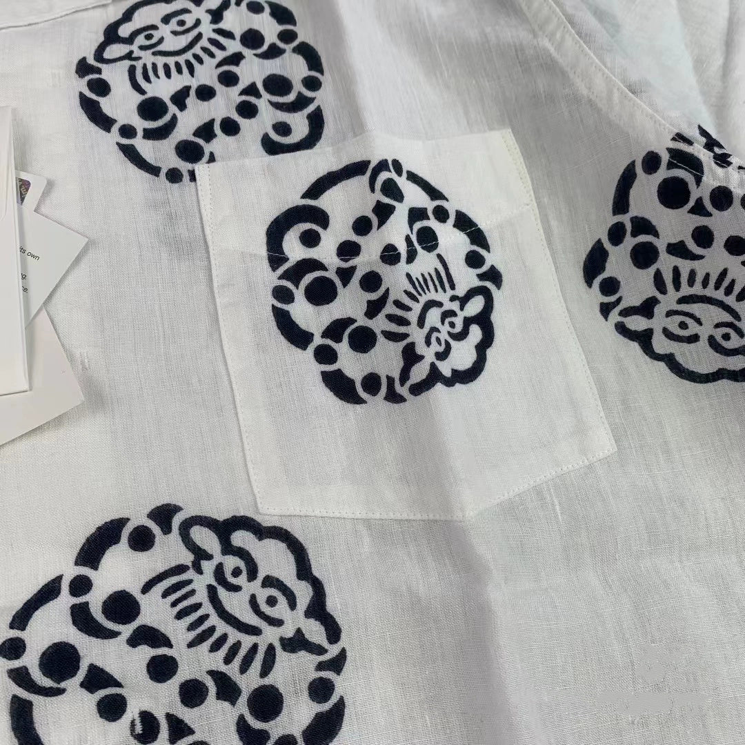 Nakamura limited Hawaiian clouds casual Japanese black and white linen short-sleeved shirt