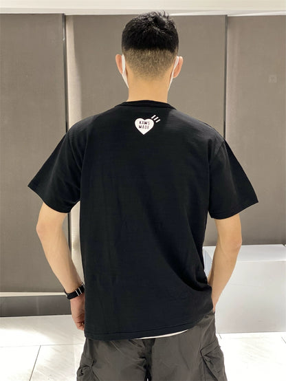 Very good-looking ~ HMAN co-branded KAWS camouflage ape head heart print slub cotton short sleeve T-shirt summer nigo