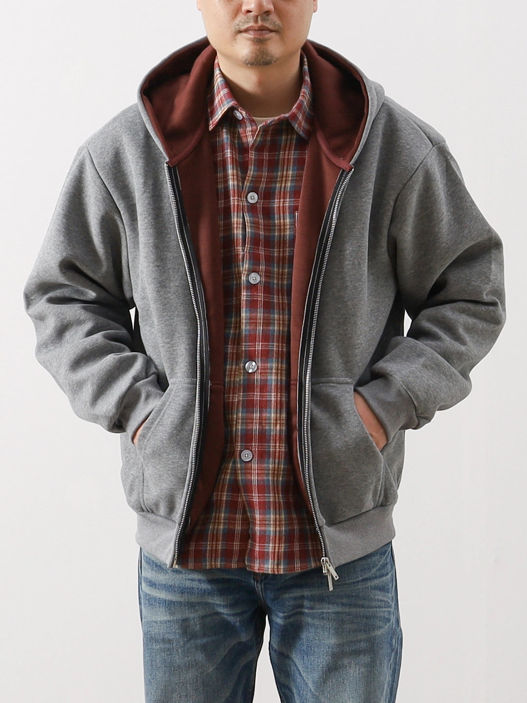 Heavy Contrast-Lined Hooded Cardigan – Short & Wide Loose Fit (Unisex)