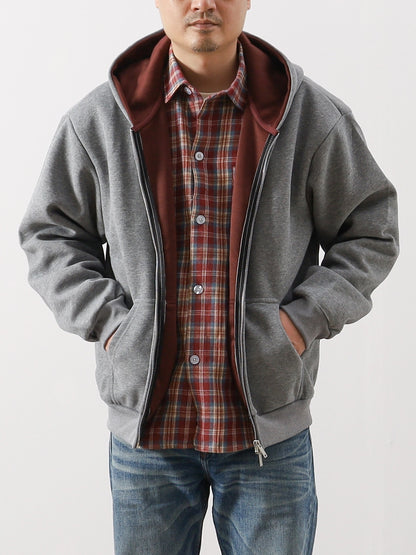 Heavy Contrast-Lined Hooded Cardigan – Short & Wide Loose Fit (Unisex)