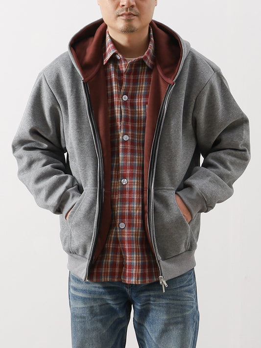 Heavy Contrast-Lined Hooded Cardigan – Short & Wide Loose Fit (Unisex)