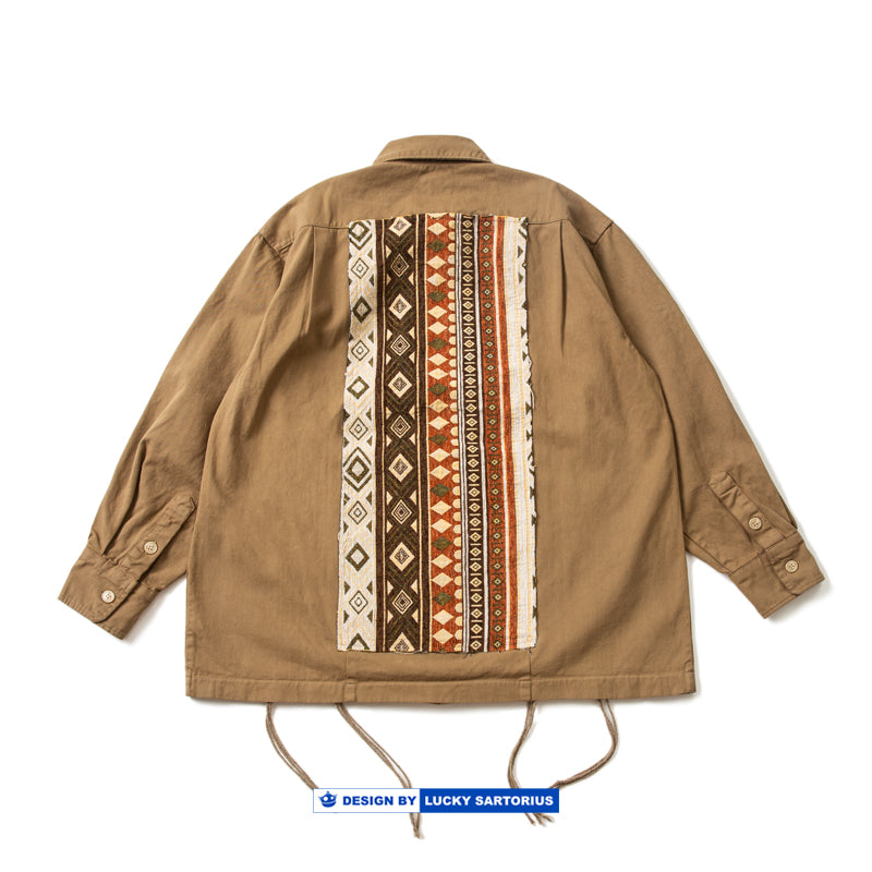 japanese ethnic cloth patchwork washed loose silhouette dropped shoulder sleeve jacket jacket men