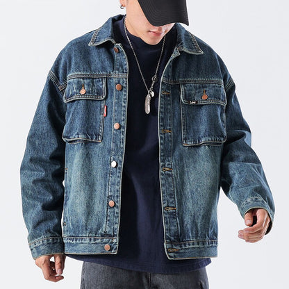 American Vintage Loose Denim Workwear Jacket – Men's Nostalgic Blue – Japanese vintage | yamalin clothes | Yamalinclothes