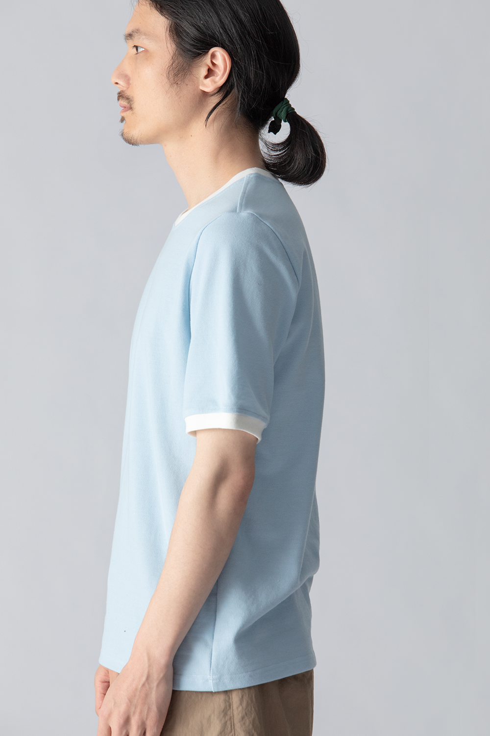 Original new men's casual knitted trendy brand ribbed short-sleeved fitted T-shirt