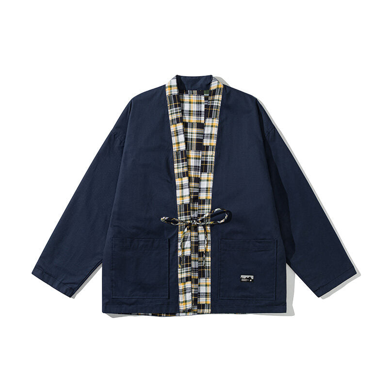 Japanese retro splicing double-sided wearing robe casual coat