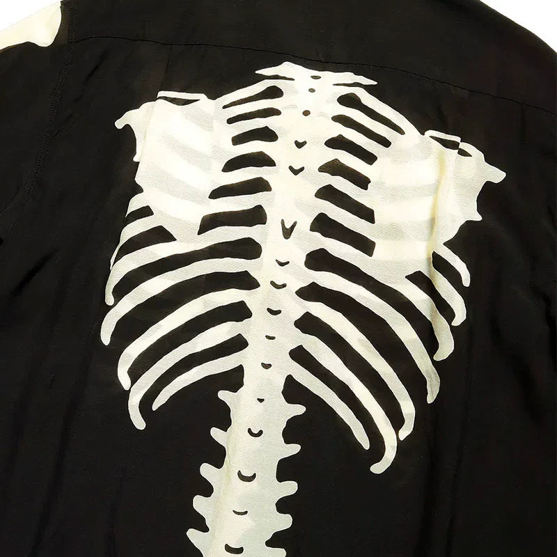 Japanese street casual bone print Cuban collar short sleeve shirt