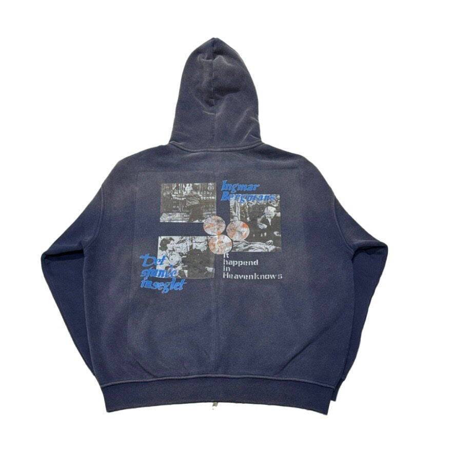 Vintage Faded Fleece Zip-Up Graphic Hoodie – Men's Oversized Navy Sweatshirt – Japanese vintage | yamalin clothes | Yamalinclothes