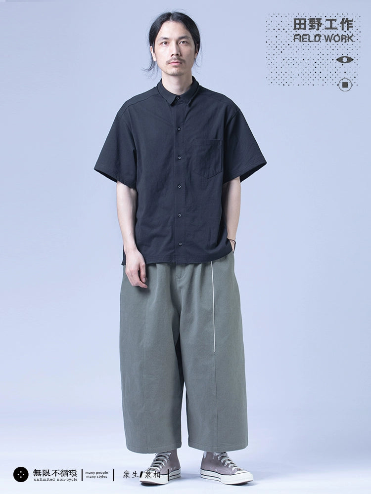 Original men's retro fringe lapel casual loose knit short sleeve shirt