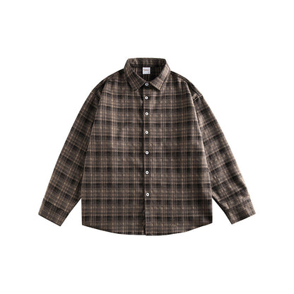 Japanese Vintage Contrast Plaid Long Sleeve Shirt – Loose Unisex Casual