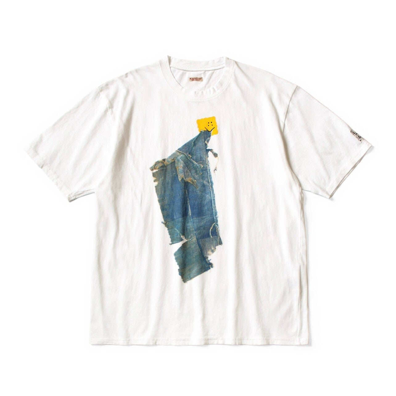 26SS Japanese Artisan Cotton Denim Smiley Face Print Loose Crew Neck Short Sleeve T-Shirt | Japanese vintage | yamalin clothes | Yamalinclothes