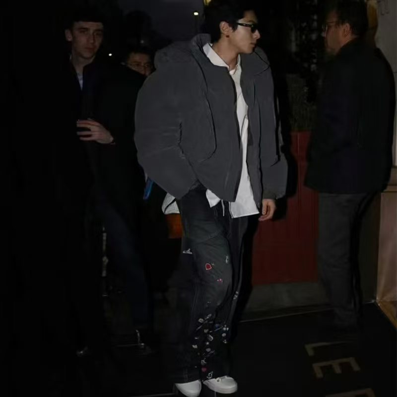 Japanese wash water old fun print jeans wide leg pants