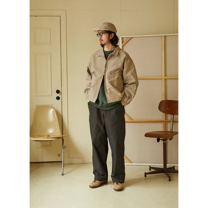 FW24 Vintage Harrington Jacquard Jacket - Yamalin Plaid Texture Memory Fabric Lapel Jacket