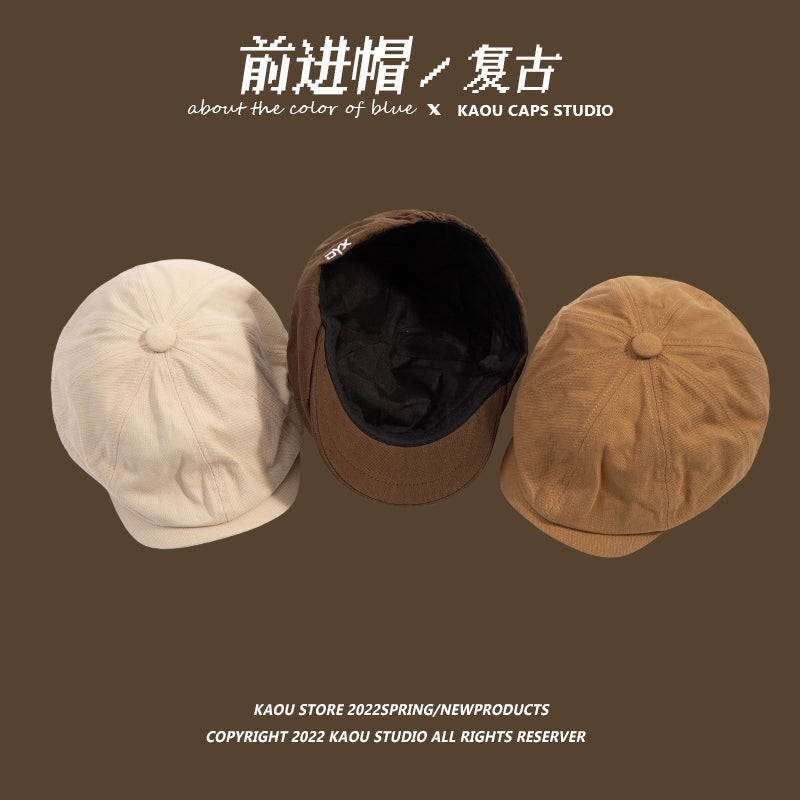 Japanese retro forward hat front and back can wear peaked hat, men's khaki newsboy hat, hipster beret female painter hat