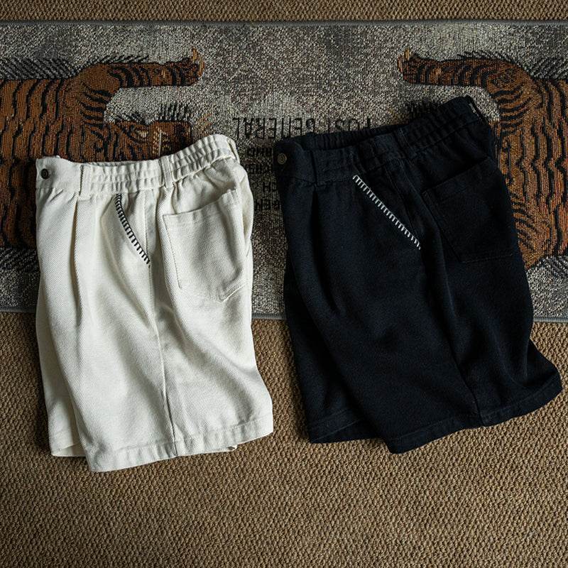Japanese coarse canvas washed simple embroidery casual loose shorts for men and women