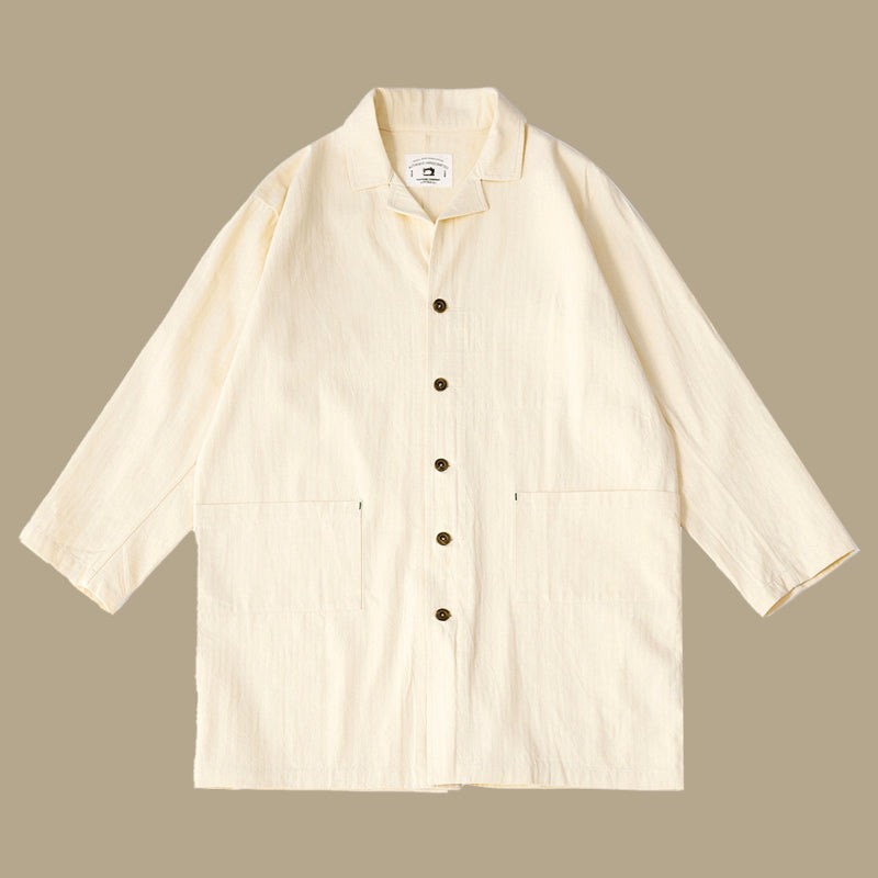 Japanese Retro Indigo Trench Coat - Herringbone Cotton Lightweight Long Coat for Spring/Fall