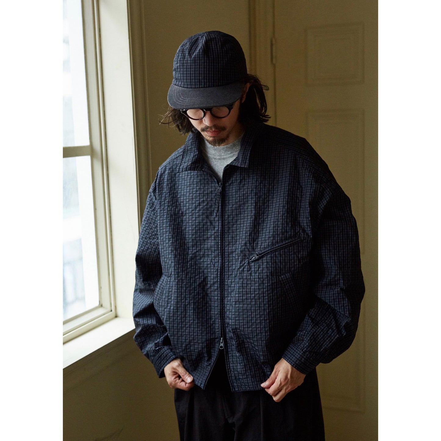 FW24 Vintage Harrington Jacquard Jacket - Yamalin Plaid Texture Memory Fabric Lapel Jacket