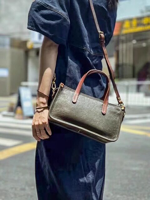 Vintage bags, niche soft leather handmade bags, leather small square bags, women's crossbody wide straps, top layer cowhide tote bags – Japanese vintage | yamalin clothes | Yamalinclothes