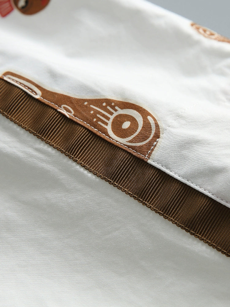 Niche design autumn style fun patchwork print pure cotton men's long-sleeved shirt