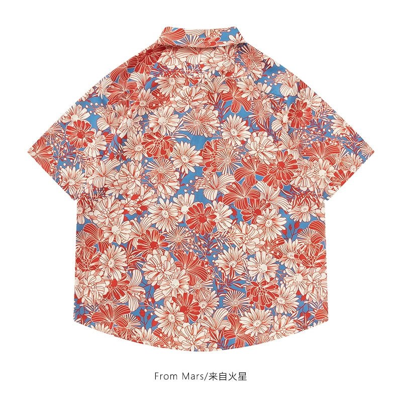 Vintage floral full-print short-sleeved shirt loose casual beach