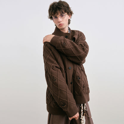 Diamond Jacquard Knit Down Jacket – Men's Oversized Sweater Puffer Coat