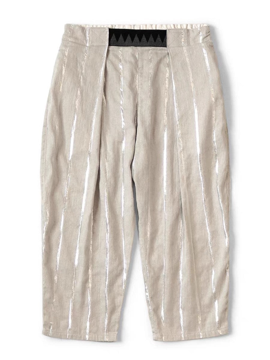 Made-to-order cloth カピタコ Hirata and macro spot thick stripe silver thread casual pants are thin